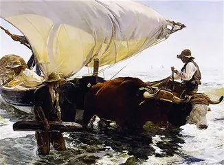 Cuadro La vuelta de la pesca - transportar el barco de Joaquín Sorolla y Bastida