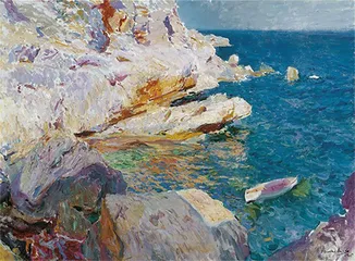 Cuadro Rocas de Jávea y el Bote Blanco de Joaquín Sorolla y Bastida
