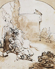 Cuadro de Rembrandt Harmenszoon van Rijn  - El Profeta Jonás ante los Muros de Nínive