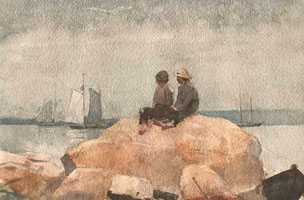 Cuadro de Homer winslow - Dos muchachos que miran goletas
