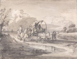 Cuadro de Thomas Gainsborough - Paisaje abierto con jinetes y carro cubierto