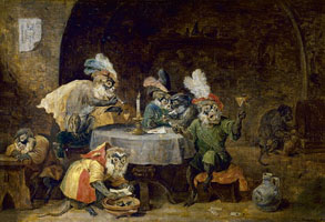 Cuadro de David Teniers (El Joven) - Monos FUMADORES Y Bebedores