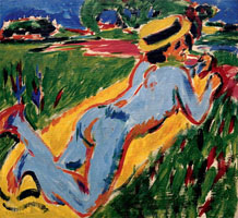 Cuadro de Ernst Ludwig Kirchner  - Liegender blauer Akt mit Strohhut