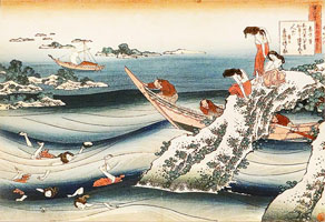 Cuadro de Katsushika Hokusai  - Sangi no Takamura, pescauses d'ormeaux