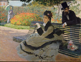 Cuadro de Oscar-Claude Monet - Camille Monet en un banco del jardín