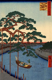 Cuadro de Utagawa Hiroshige - Cinco Pinos, Canal Onagi