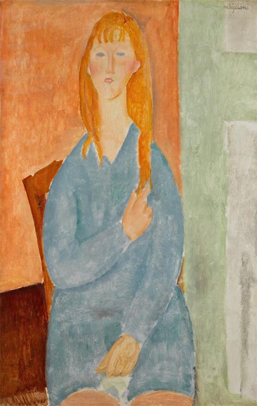 Cuadro de Amedeo Modigliani - Jeune fille assise, les cheveux dénoués (Jeune fille en bleu) (1919)
