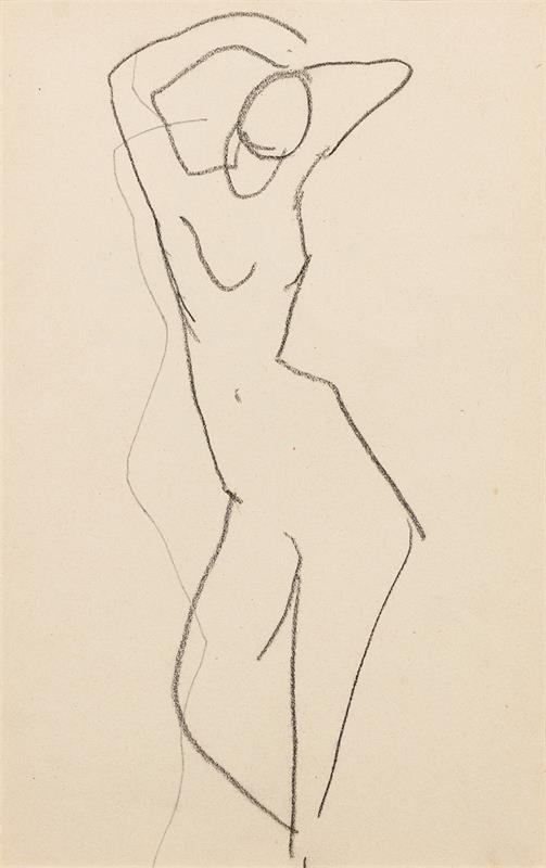 Cuadro de Amedeo Modigliani - Esquisse de femme nue debout de face, bras au