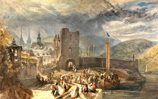 Cuadro de Joseph Mallord William Turner - Una vista de Boppart, con las figuras en el banco de río