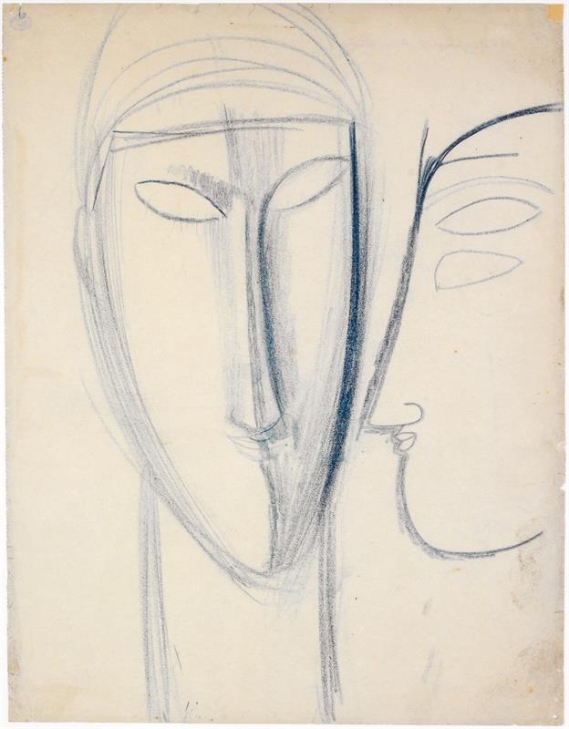 Cuadro de Amedeo Modigliani - Frontales langes Gesicht und Kopf im Profil (1914
