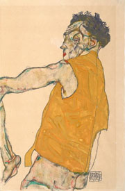Cuadro de Egon Leo Adolf Schiele - Autorretrato en Chaleco Amarillo 1914