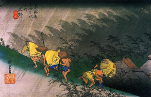 Cuadro de Utagawa Hiroshige - Los viajeros sorprendidos por la lluvia repentina