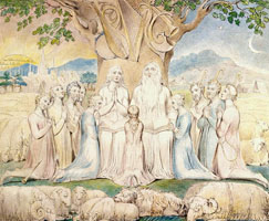 Cuadro de William Blake  - Job y su familia, por William Blake