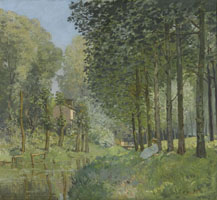 Cuadro de Alfred Sisley - Descansar a lo largo de la corriente. Borde de la madera