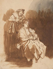 Cuadro de Rembrandt Harmenszoon van Rijn  - Una mujer joven que tiene su pelo trenzado