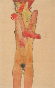 Cuadro de Egon Leo Adolf Schiele - Chica desnuda con los brazos cruzados, 1910