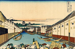 Cuadro de Katsushika Hokusai  - Puente Nihonbashi en Edo