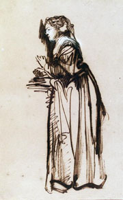 Cuadro de Rembrandt Harmenszoon van Rijn  - Mujer que se coloca con las manos levantadas