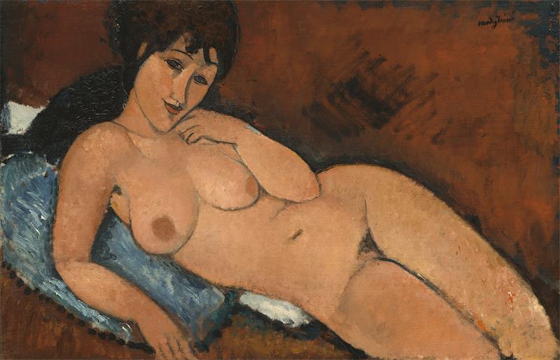 Cuadro de Amedeo Modigliani - Nude on a Blue Cushion (1917)