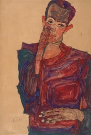 Cuadro de Egon Leo Adolf Schiele - Autorretrato con el Párpado Estirado Hacia Abajo