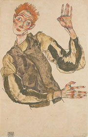 Cuadro de Egon Leo Adolf Schiele - Autorretrato con Brazaletes de Rayas