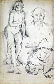 Cuadro de Paul Cézanne - Tres estudios de figuras incluyendo un autorretrato