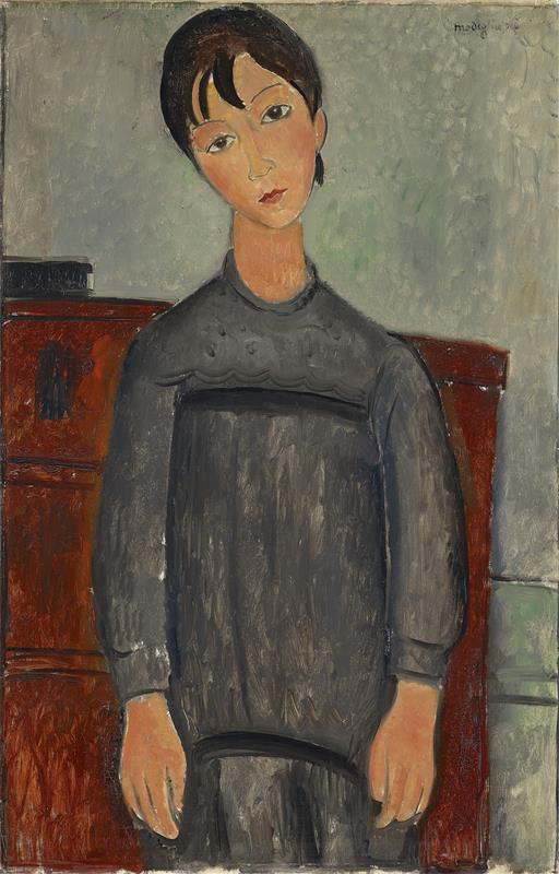 Cuadro de Amedeo Modigliani - Girl Standing In Black Pinafore (1918)