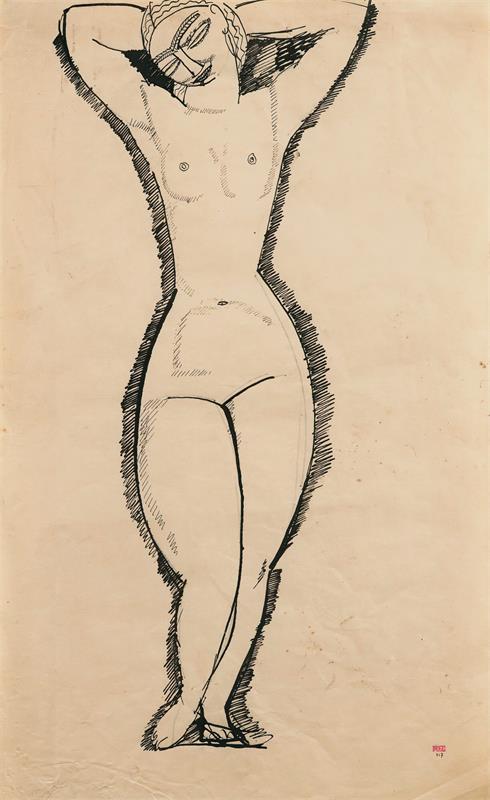 Cuadro de Amedeo Modigliani - Nu De Face, Bras Levés (1911)