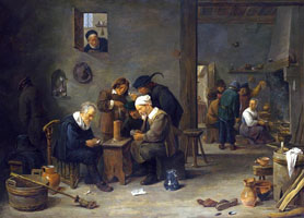 Cuadro de David Teniers (El Joven) - Dos hombres jugando a las cartas en la cocina de una posada