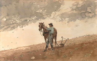 Cuadro de Homer winslow - Hombre con el caballo del arado