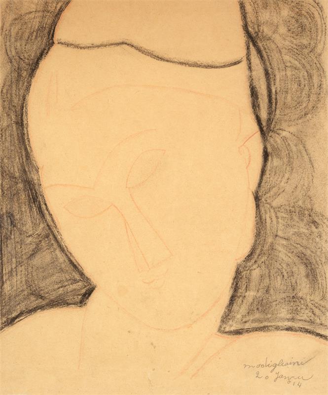 Cuadro de Amedeo Modigliani - Frontaler Frauenkopf, nach links geneigt (1914)