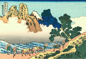 Cuadro de Katsushika Hokusai  - La parte posterior del Fuji desde el río Minobu