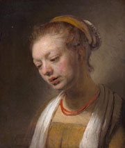 Cuadro de Rembrandt Harmenszoon van Rijn  - Mujer Joven con un Collar Rojo