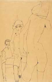 Cuadro de Egon Leo Adolf Schiele - Schiele con la modelo desnuda ante el espejo, 1910