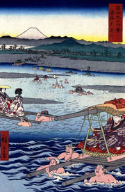 Cuadro de Utagawa Hiroshige - El río Oi entre las provincias de Suruga y Totomi