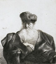 Cuadro de Rembrandt Harmenszoon van Rijn  - Un anciano con barba, casco de piel y capote de terciopelo
