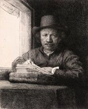 Cuadro de Rembrandt Harmenszoon van Rijn  - Dibujo de autorretrato en una ventana