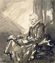 Cuadro de Rembrandt Harmenszoon van Rijn  - Mujer sentada con un libro abierto en su regazo
