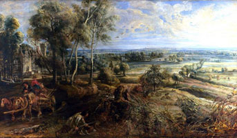 Cuadro de Peter Paul Rubens - Un paisaje de otoño con una vista de Het Steen