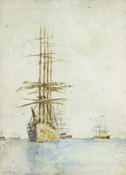 Cuadro de Henry Scott Tuke - Windjammers que mienten en sus amarres, probablemente en las carreteras de Falmouth