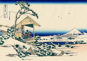 Cuadro de Katsushika Hokusai  - Casa de té en Koishikawa. La mañana después de una nevada