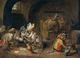 Cuadro de David Teniers (El Joven) - Monos En Una bodega
