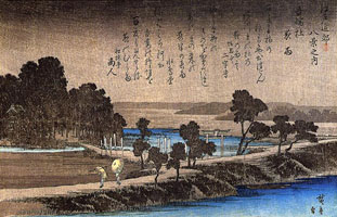 Cuadro de Utagawa Hiroshige - Hiroshige Un dique en una tarde lluviosa