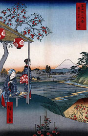 Cuadro de Utagawa Hiroshige - La casa de té con la vista del monte. Fuji