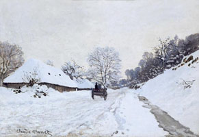 Cuadro de Oscar-Claude Monet - Carro en el camino cubierto de nieve con la granja de Saint-Simeon