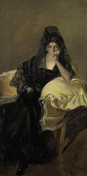 Cuadro de Joaquín Sorolla y Bastida - Retrato de Señora de Urcola llevaba una mantilla de negro