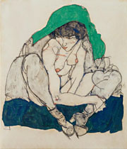 Cuadro de Egon Leo Adolf Schiele - Mujer que se agacha con pañuelo verde