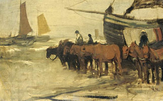 Cuadro de Anton Rudolf Mauve - Remolque en el mar de un barco de pesca