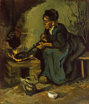 Cuadro de Vincent Willem van Gogh  - Campesina Cocinando en la Chimenea