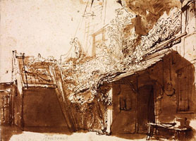 Cuadro de Rembrandt Harmenszoon van Rijn  - Dutch Farmhouse en Luz y Sombra